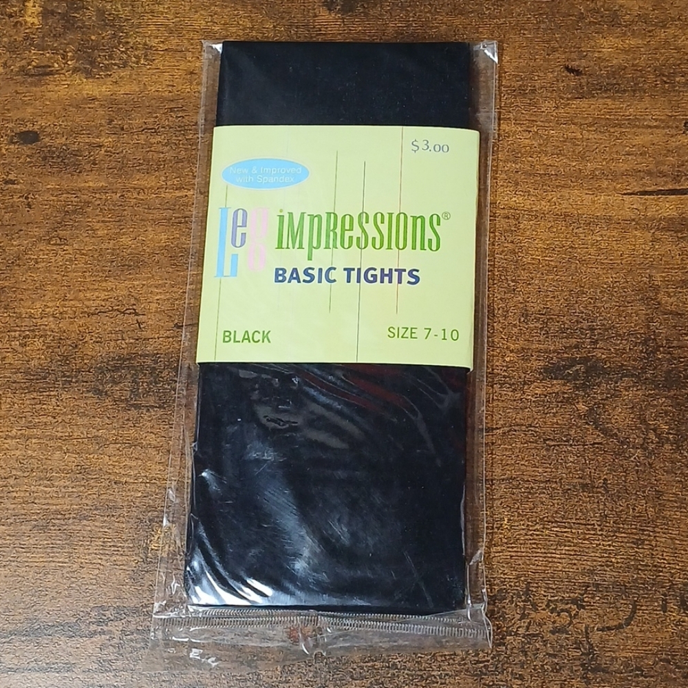 Leg Impressions Basic Tights, Nylon w/ Spandex, Black, Youth Size 7-10